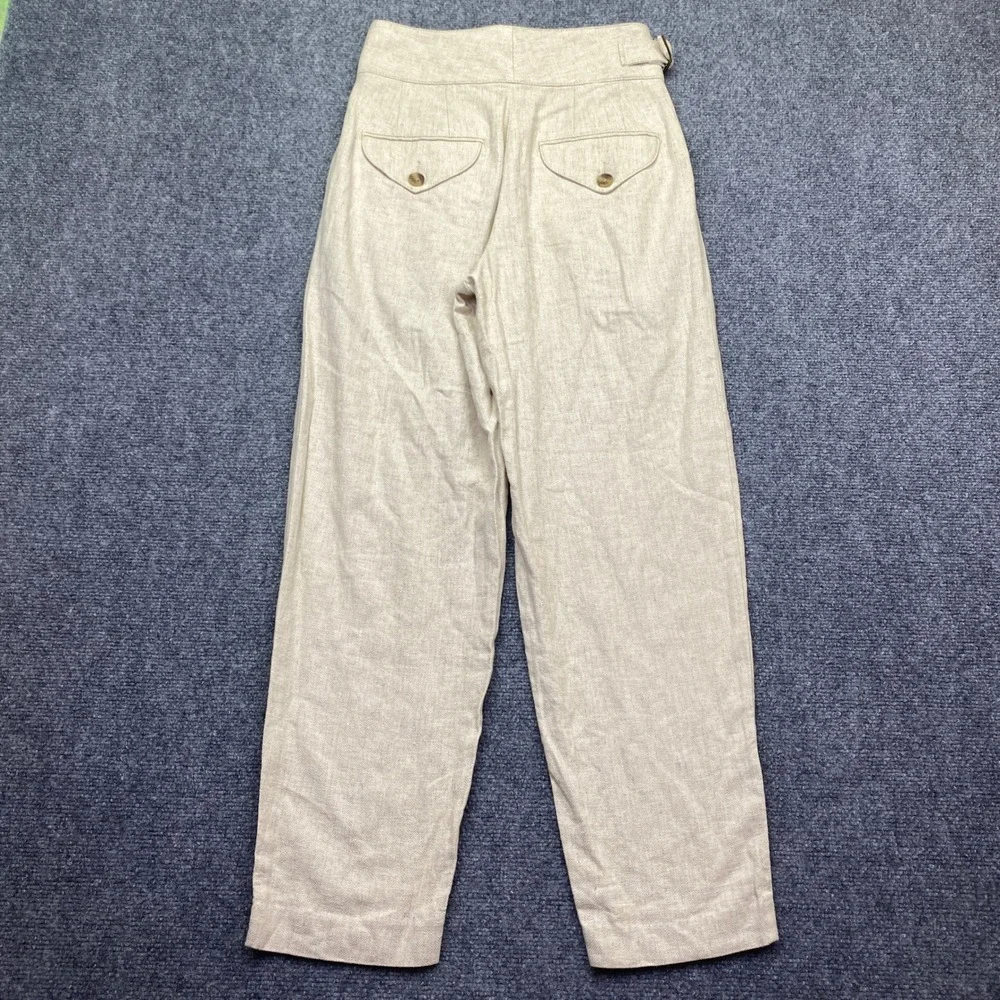 Banana Republic Petite 00 Linen Blend Herringbone Pleated Tapered Pants Beige